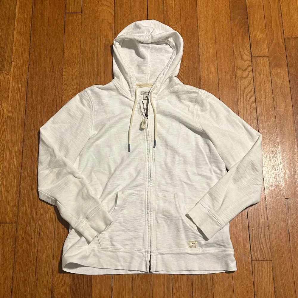 L.L. Bean White Zip Up Sweatshirt 100% Cotton M - Picture 1 of 4